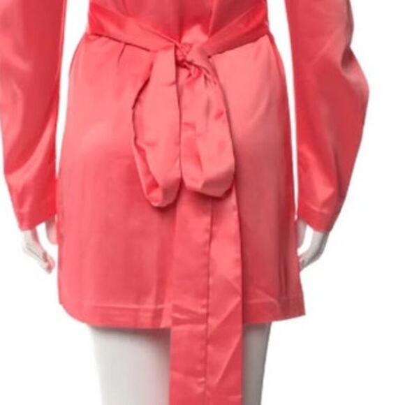 ROTATE Birger Christensen Shell Pink Satin Wrap Mini Dress NWT Size 42 (US 12) - Picture 6 of 15